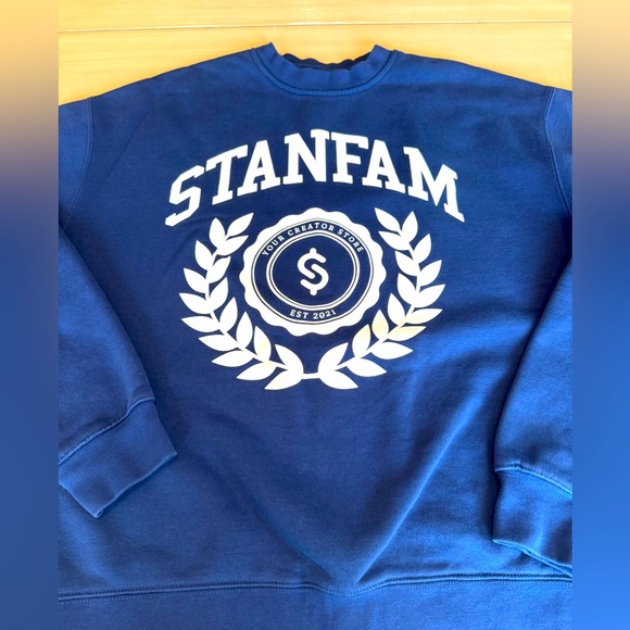 Like New! STANFAM Fleece Pullover Crewneck Sweatshirt- Navy Men’s Medium - Picture 3 of 8